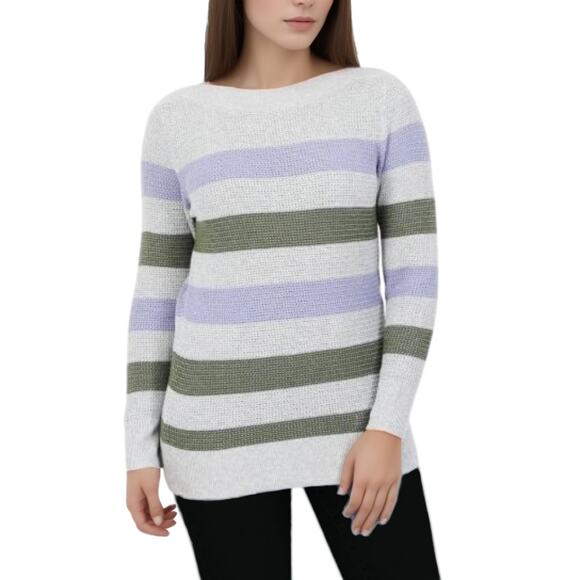 Market & Spruce Waffle Knit Boat Neck Striped Sweater - Gray Purple NWT Size XL - Picture 1 of 8